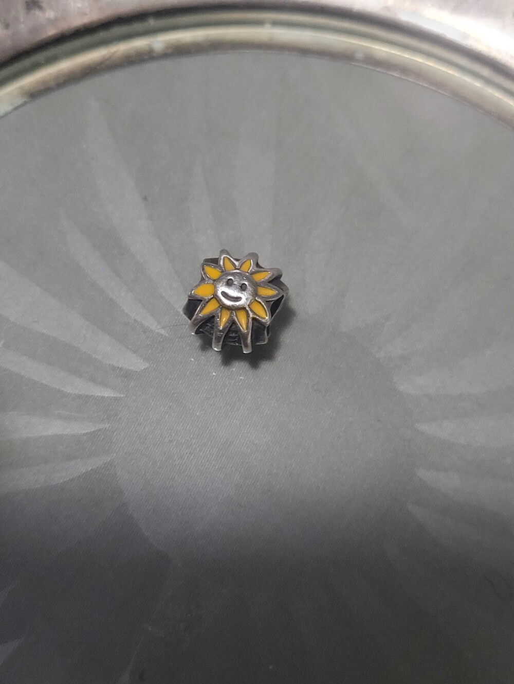 Pandora Sterling Silver Sunflower Smiley Charm - Yellow